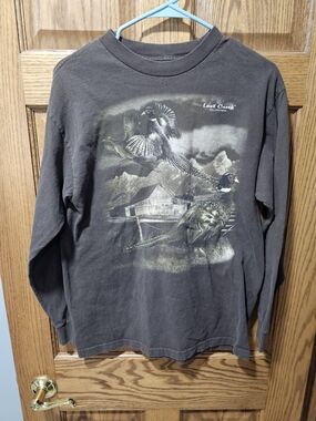 Vintage Lost Creek Y2k Men's Long-Sleeve Graphic Shirt - Charcoal